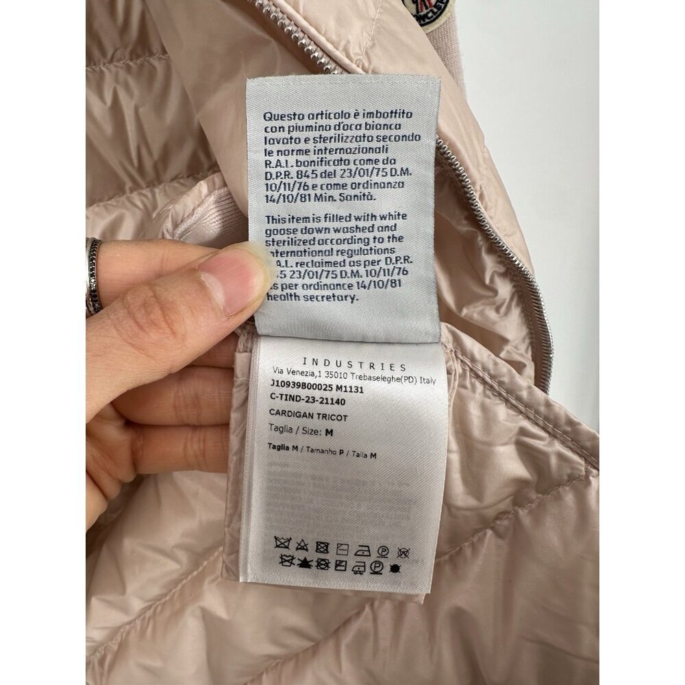 MONCLER Pink Tricot Wool Down Quilted Panel Cardigan Jacket Women’s M Read - Picture 9 of 16